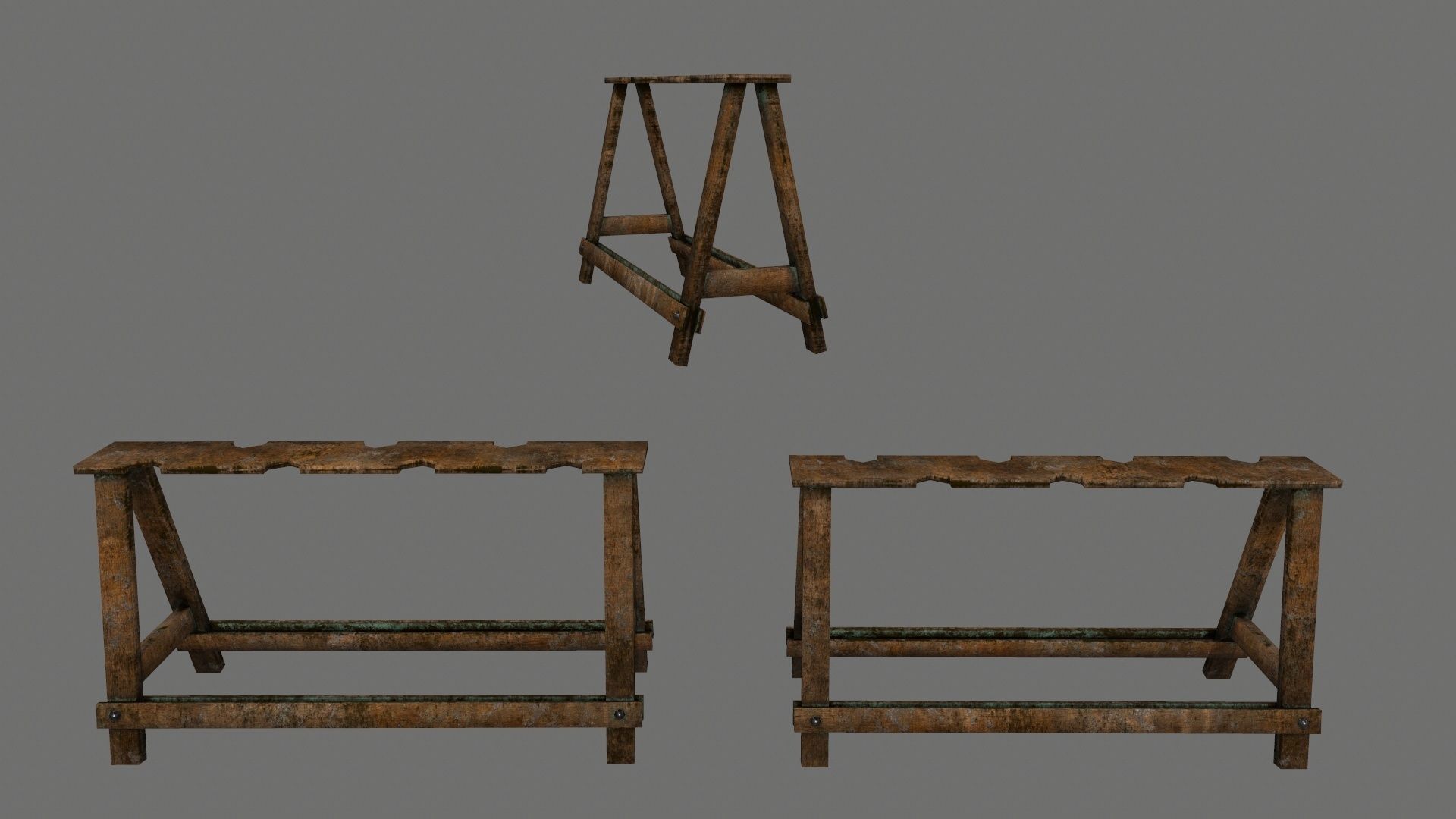 Blacksmith set wooden kitchen with pots and pans Low-poly 3D model_33