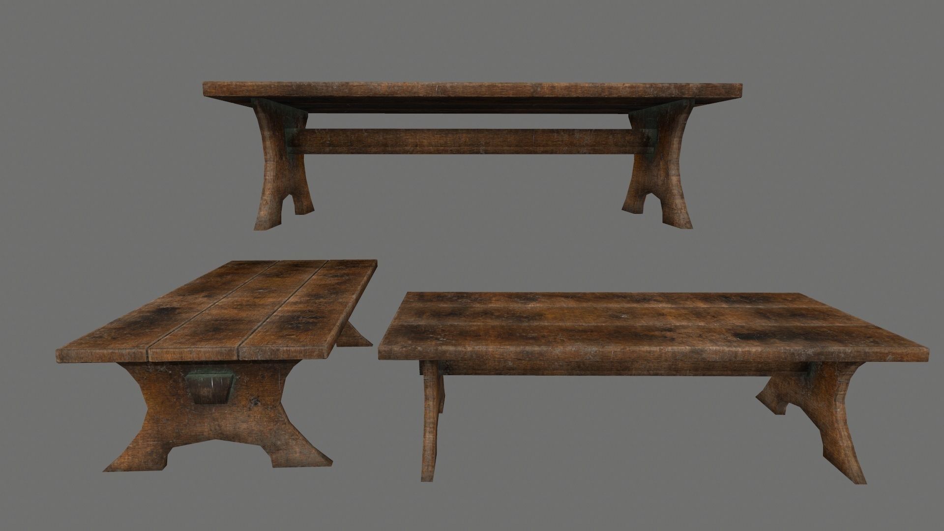 Blacksmith set wooden kitchen with pots and pans Low-poly 3D model_25