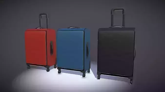 Luggage 3 three different colored suitcases on wheels
