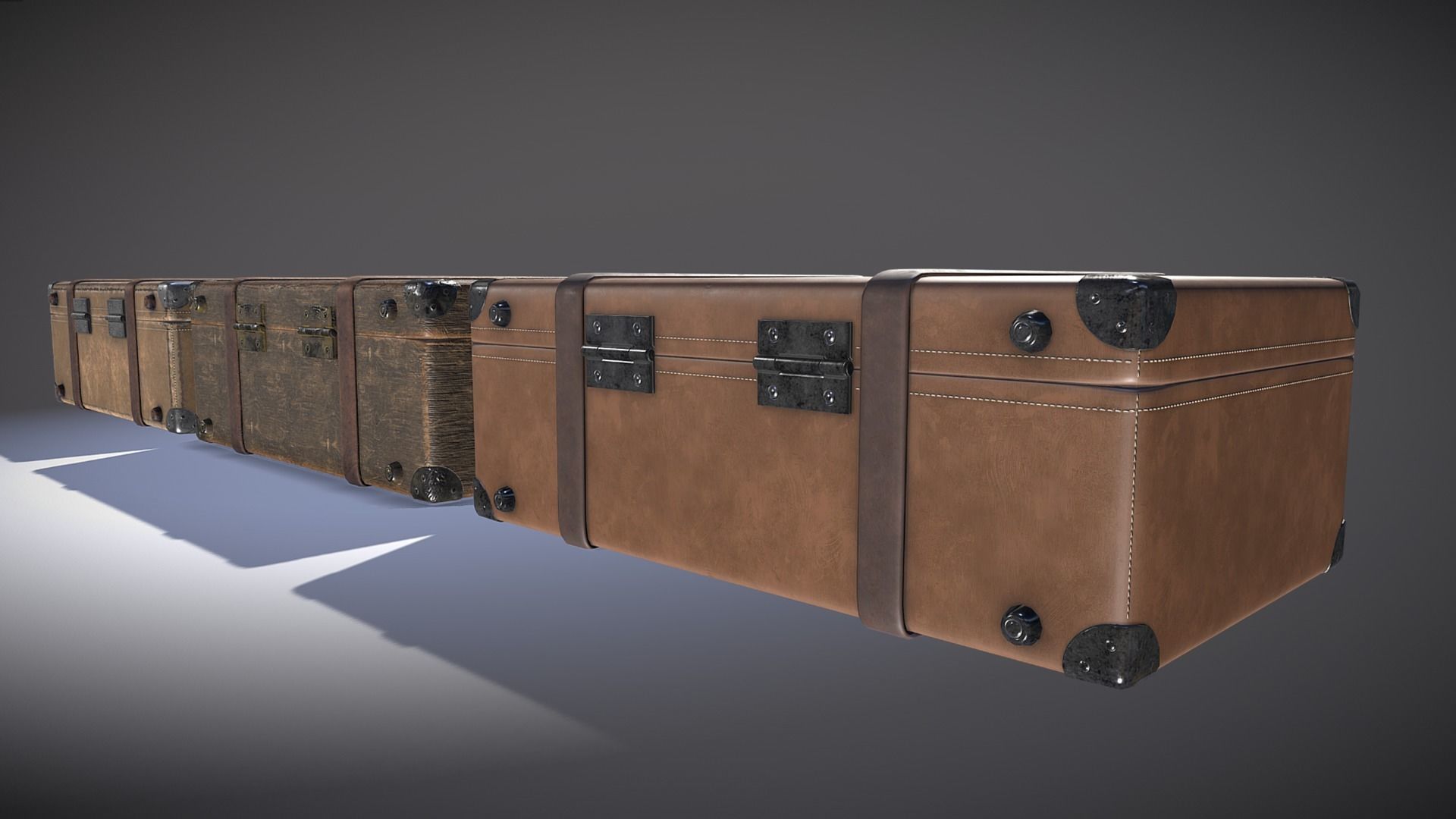 Suitcase 1 vintage suitcases Low-poly 3D model_2