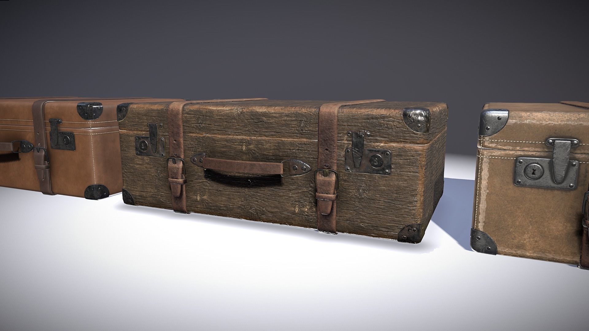Suitcase 1 vintage suitcases Low-poly 3D model_4