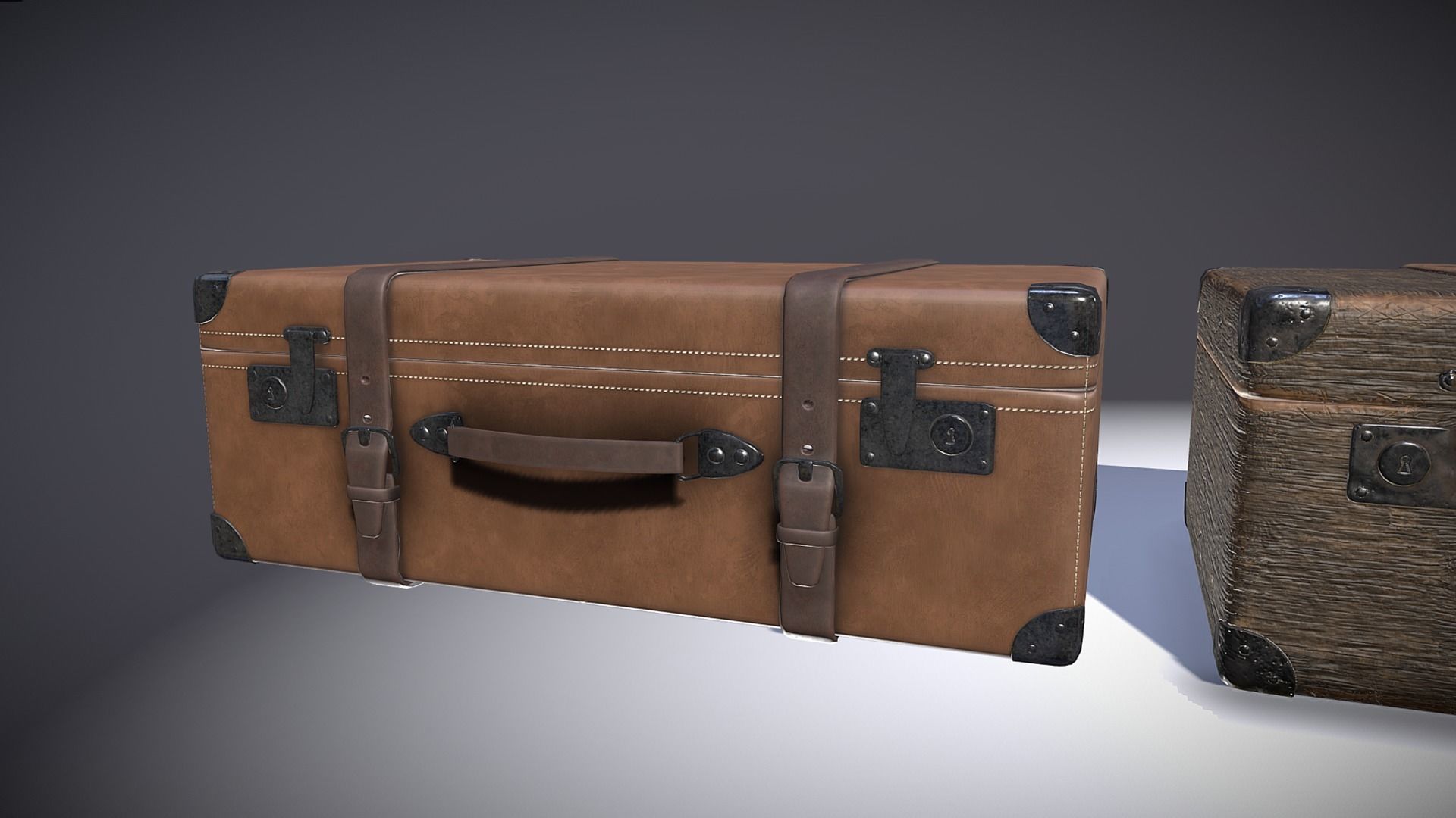 Suitcase 1 vintage suitcases Low-poly 3D model_5