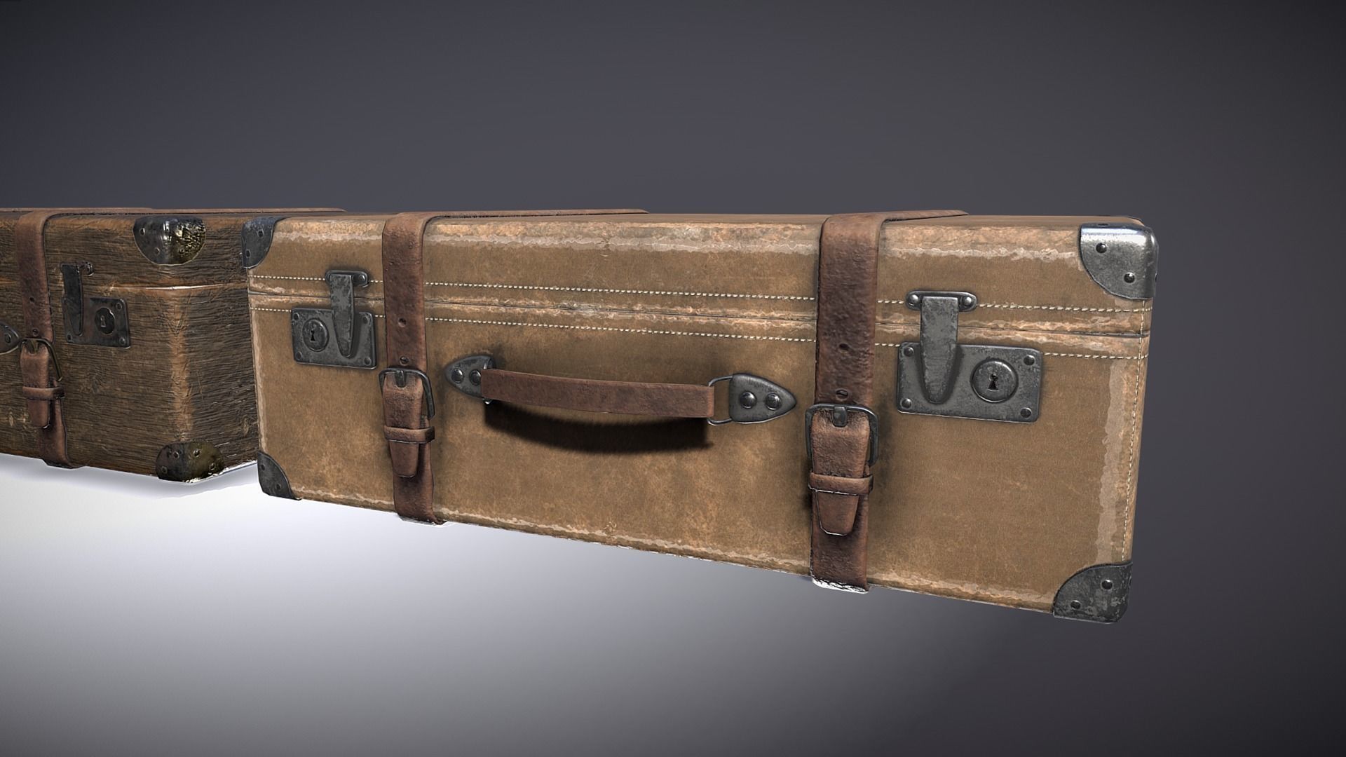 Suitcase 1 vintage suitcases Low-poly 3D model_3
