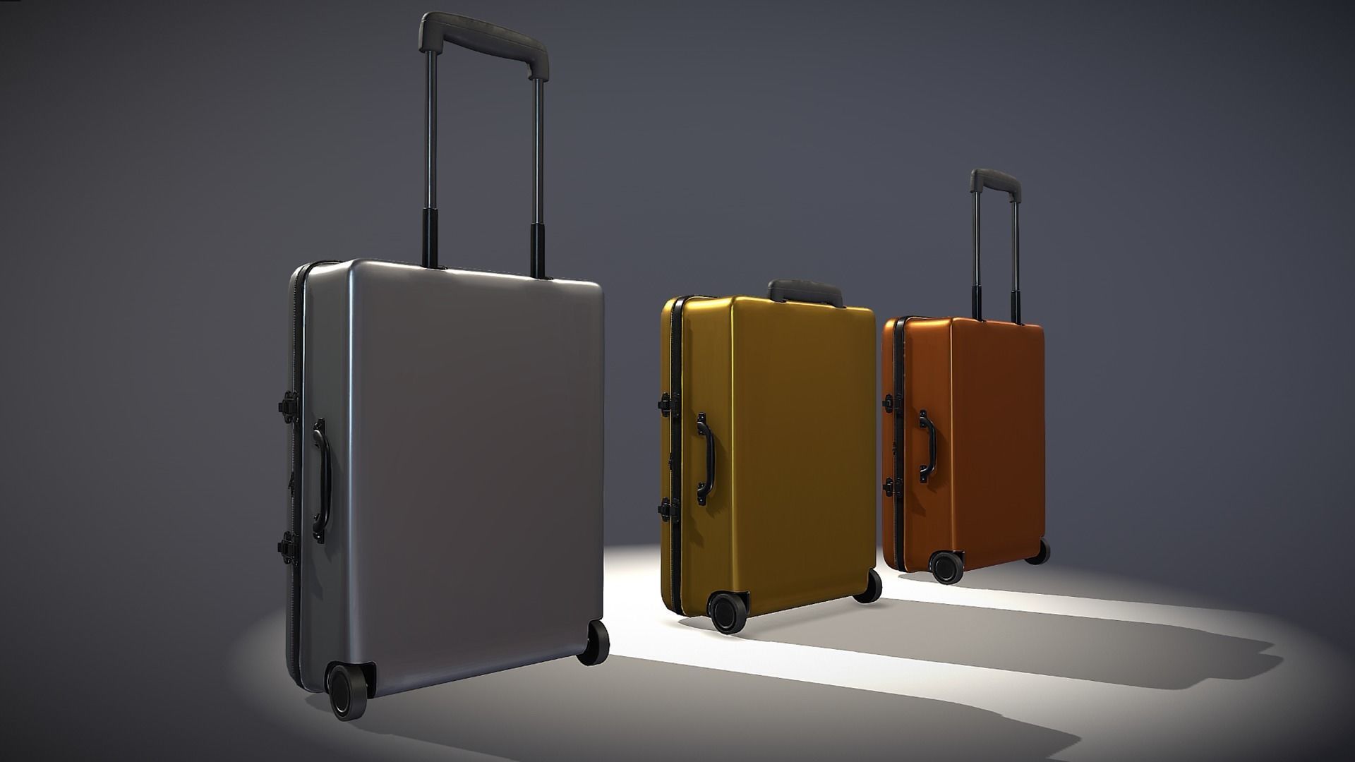 luggage 7 three different colored suitcases Low-poly 3D model_3