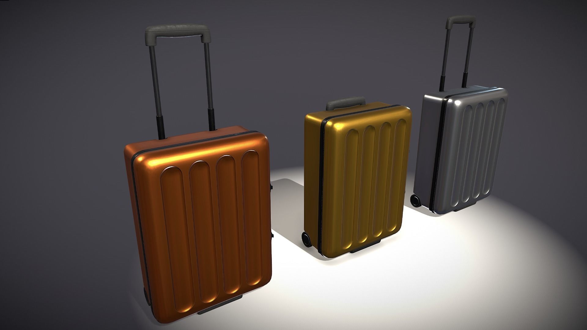 luggage 7 three different colored suitcases Low-poly 3D model_5
