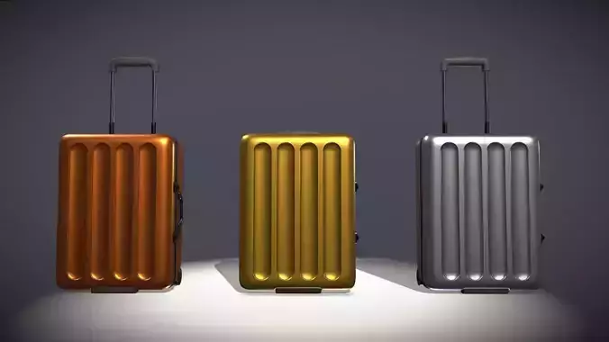 luggage 7 three different colored suitcases