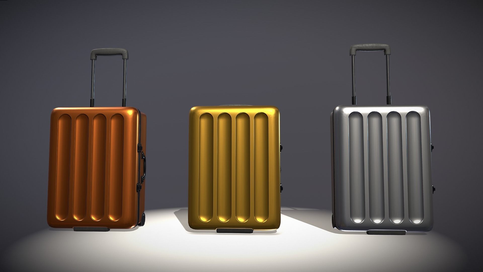 luggage 7 three different colored suitcases Low-poly 3D model_1