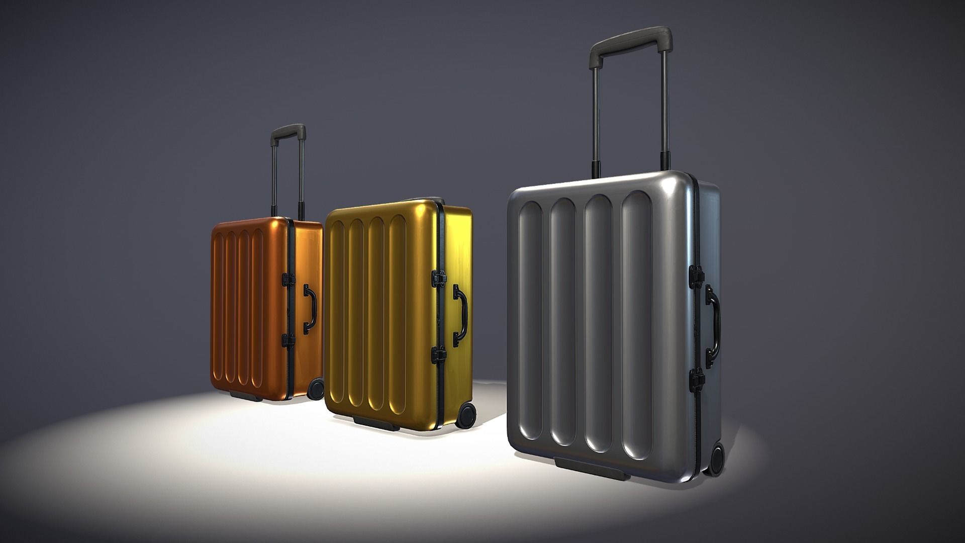 luggage 7 three different colored suitcases Low-poly 3D model_2