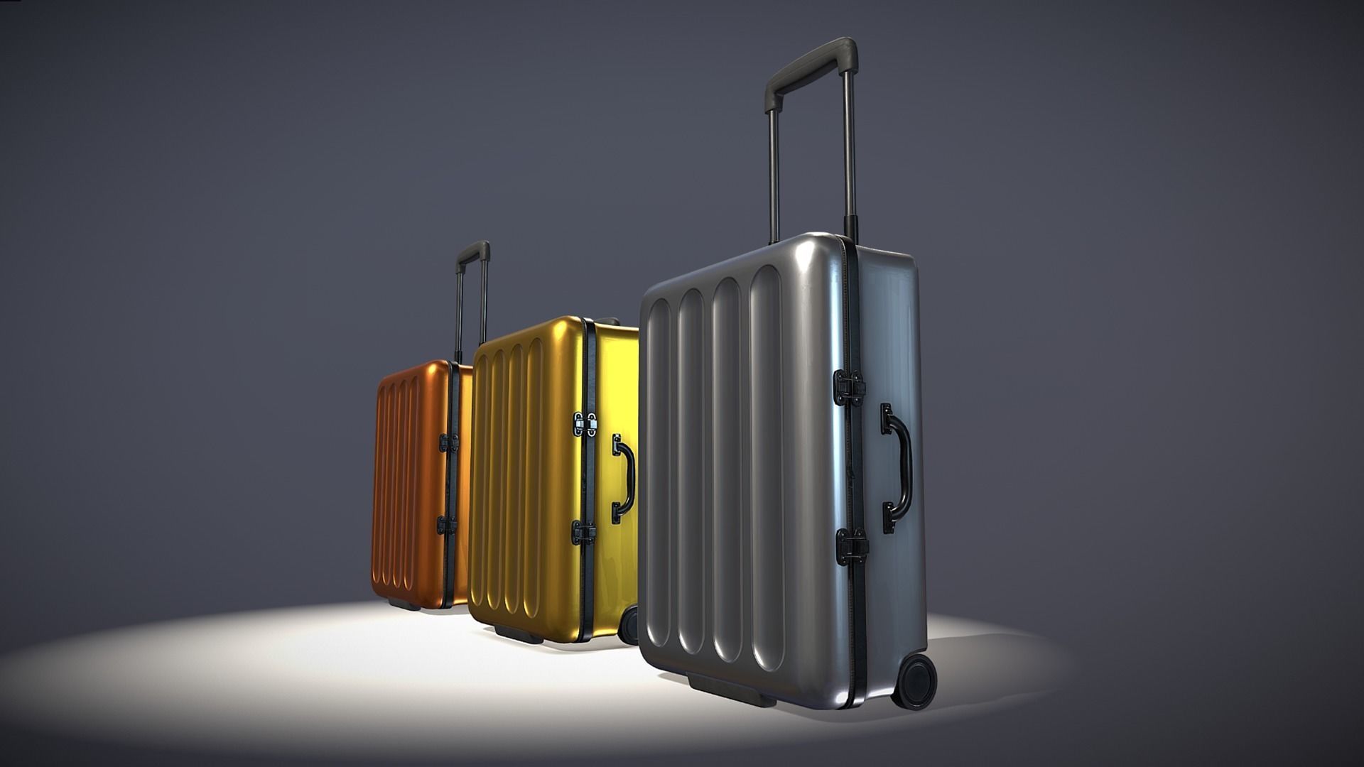 luggage 7 three different colored suitcases Low-poly 3D model_6