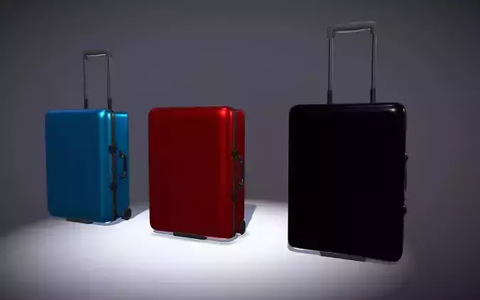luggage 6 three different colored suitcases