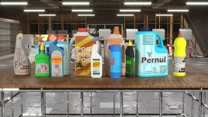 Detergents cleaning products on table 3D model
