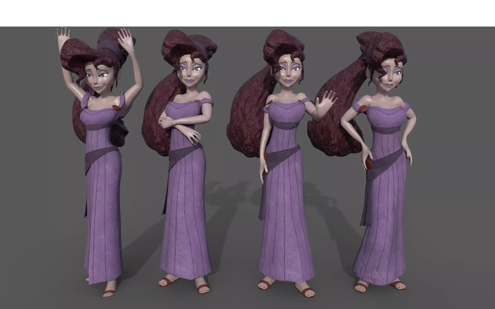 Meg Megara Disney lowpoly rigged printable pose Low-poly 3D model