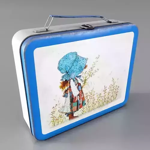 Lunchbox Low-poly model lunch box with girl in field Low-poly 3D model