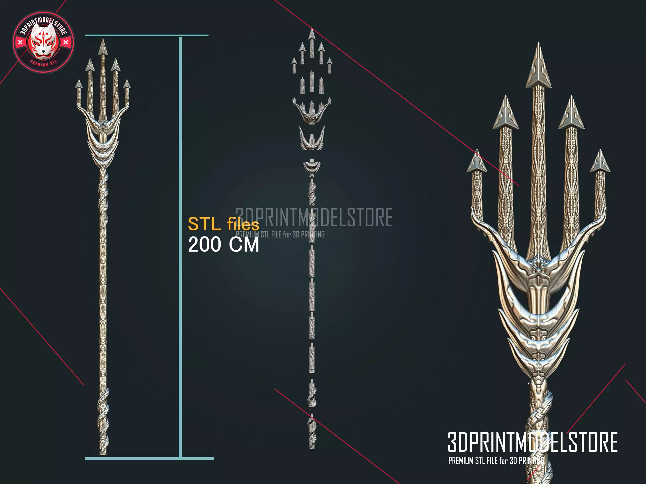 Aquaman Trident STL files - Cosplay Weapon 3D print model_0