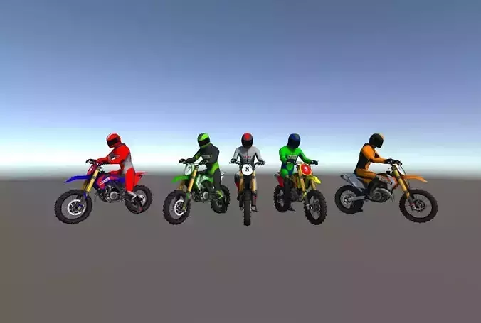 5 Low Poly Dirt Bike With Rider  Low-poly 3D model