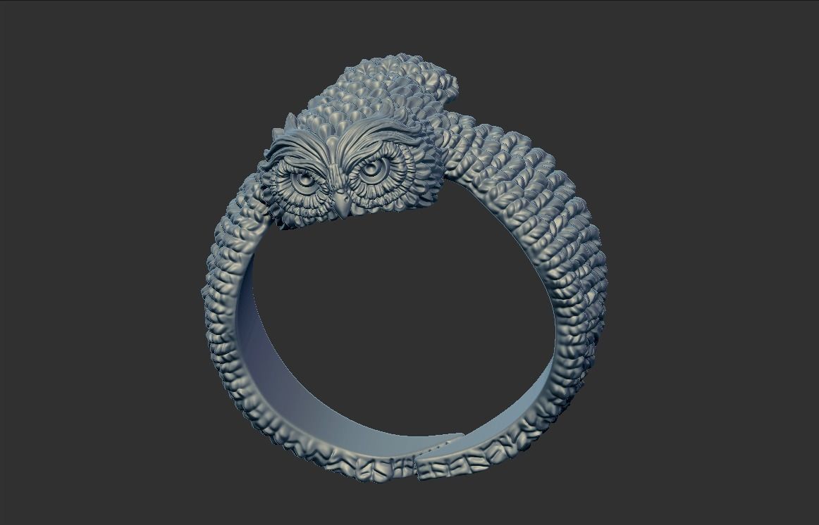 Stylized Bird Owl Ring 3D print model_7