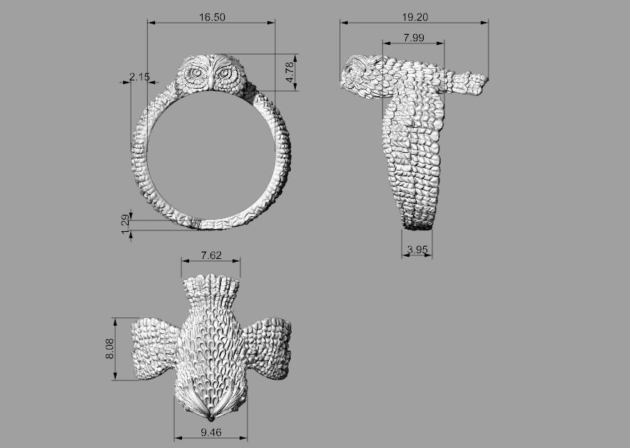 Stylized Bird Owl Ring 3D print model_5