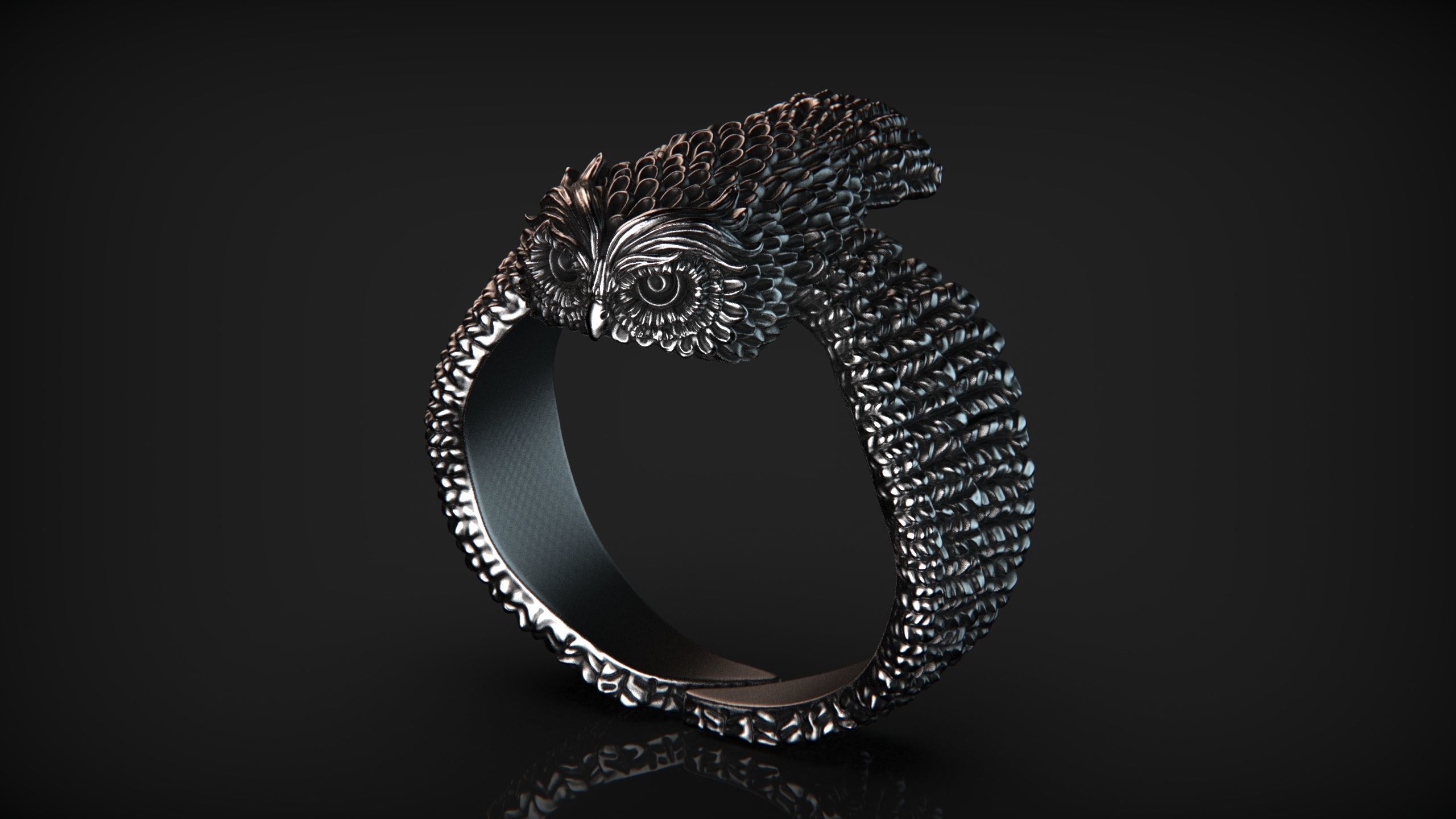 Stylized Bird Owl Ring 3D print model_2