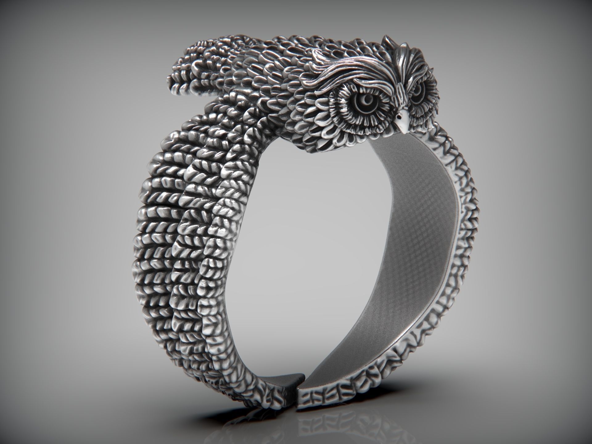 Stylized Bird Owl Ring 3D print model_4