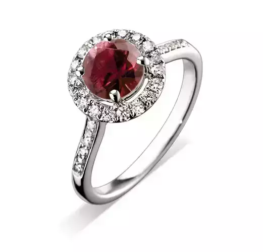 Silver Round Halo Ring With Ruby
