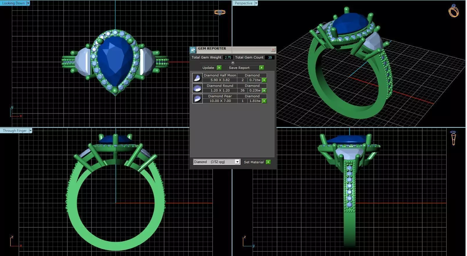 Drop Shaped Halo Ring With Diamonds 1 3D print model_0