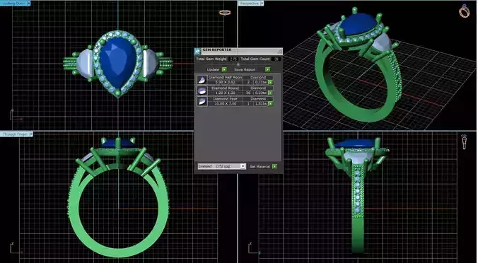 Drop Shaped Halo Ring With Diamonds 1 3D print model