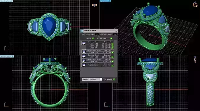 Drop Shaped Halo Ring With Diamonds 2 3D print model