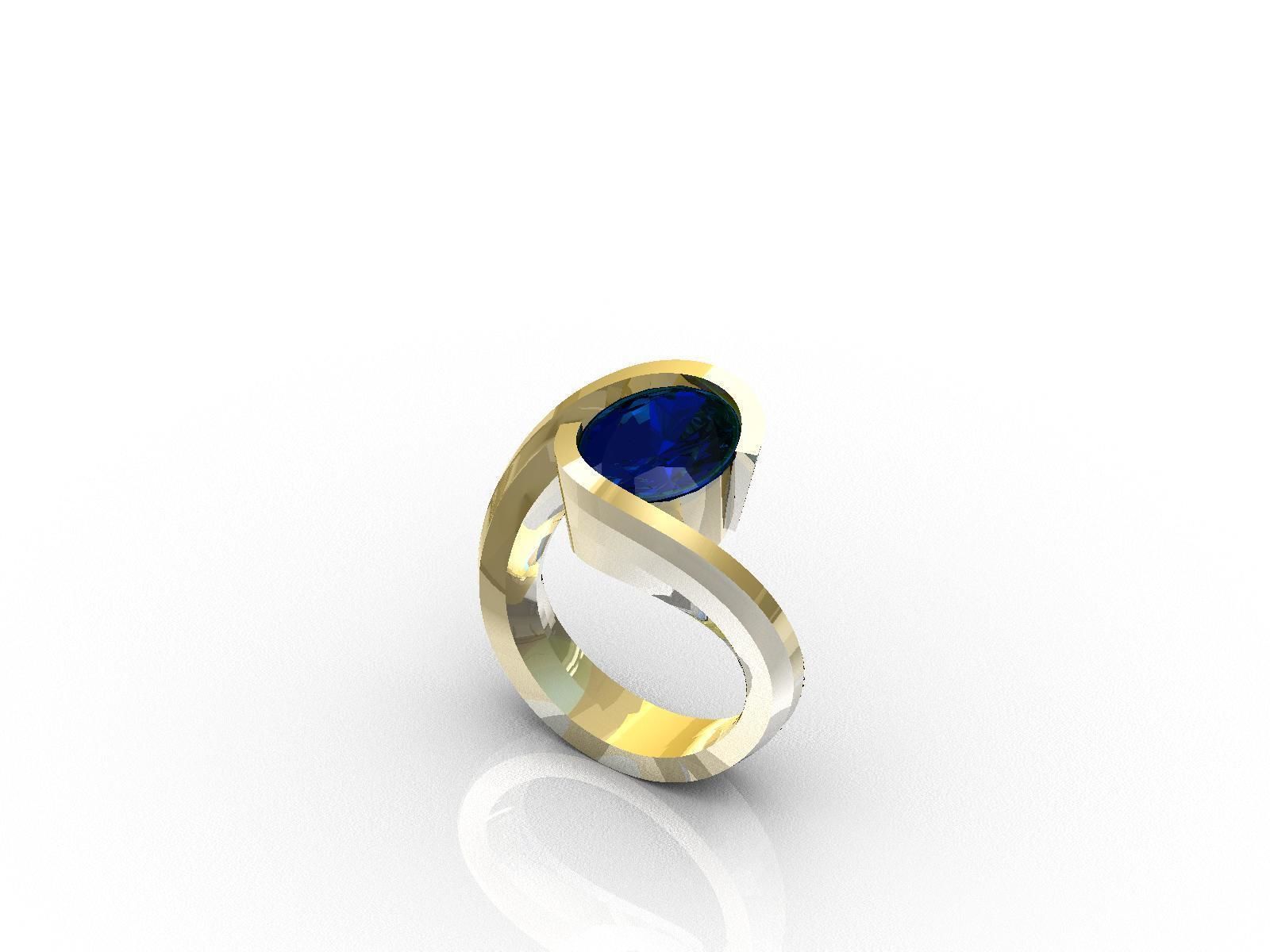 Ring with one big oval safir 3D print model_5