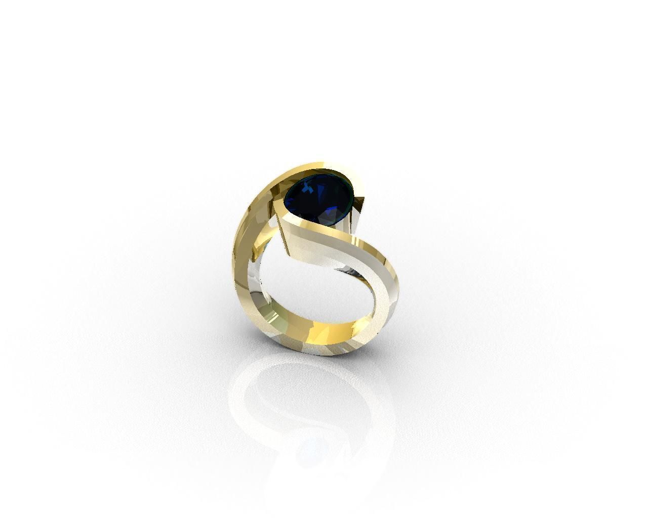 Ring with one big oval safir 3D print model_4
