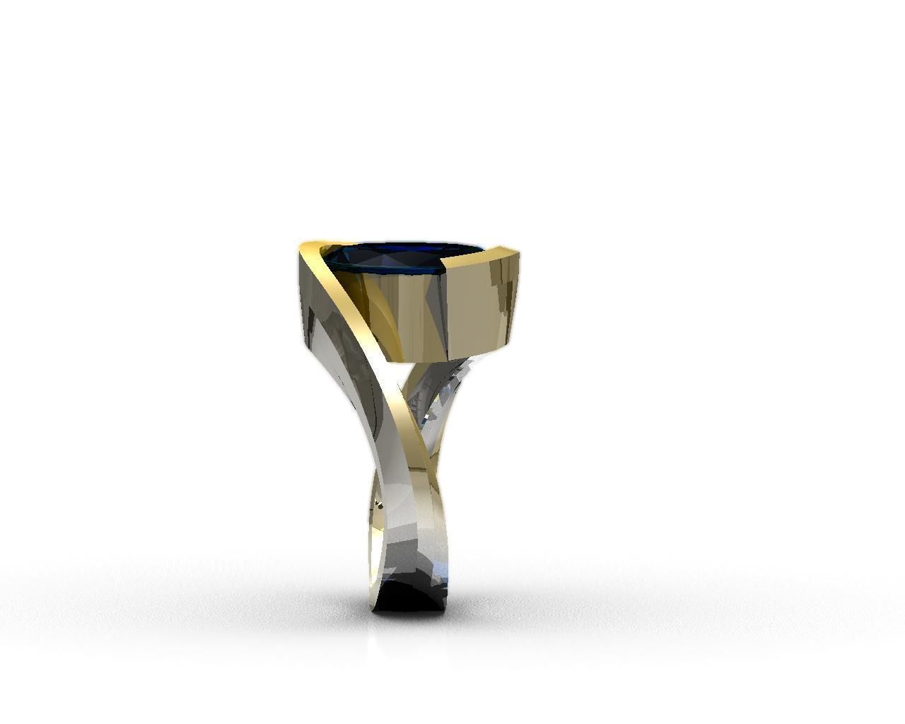 Ring with one big oval safir 3D print model_2