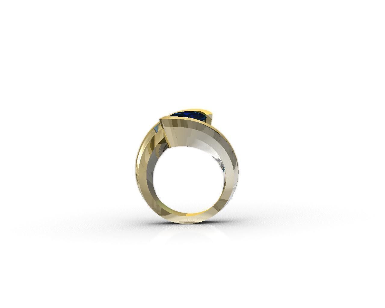 Ring with one big oval safir 3D print model_3