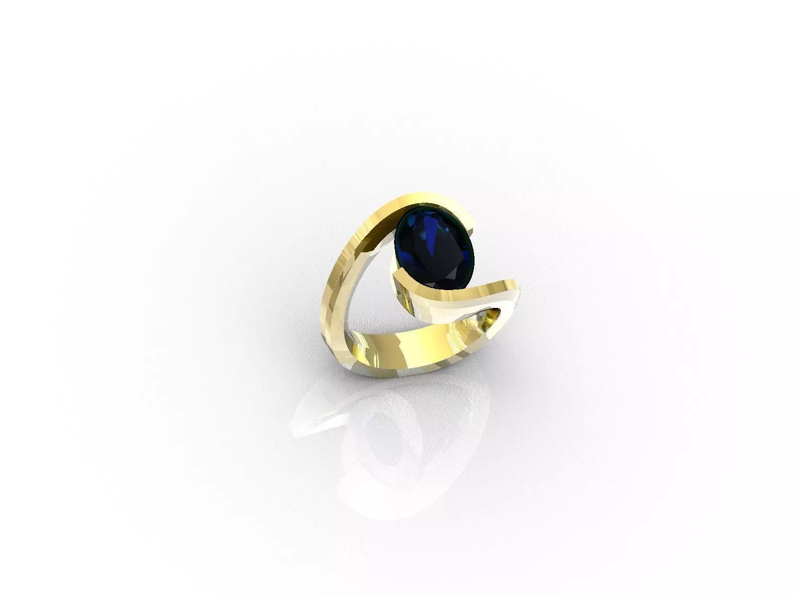 Ring with one big oval safir 3D print model_0