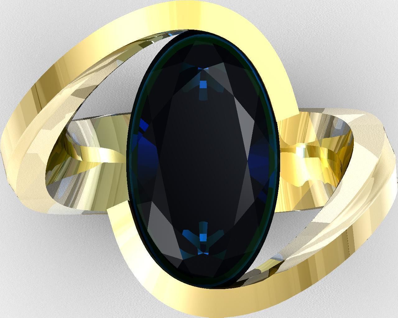 Ring with one big oval safir 3D print model_1