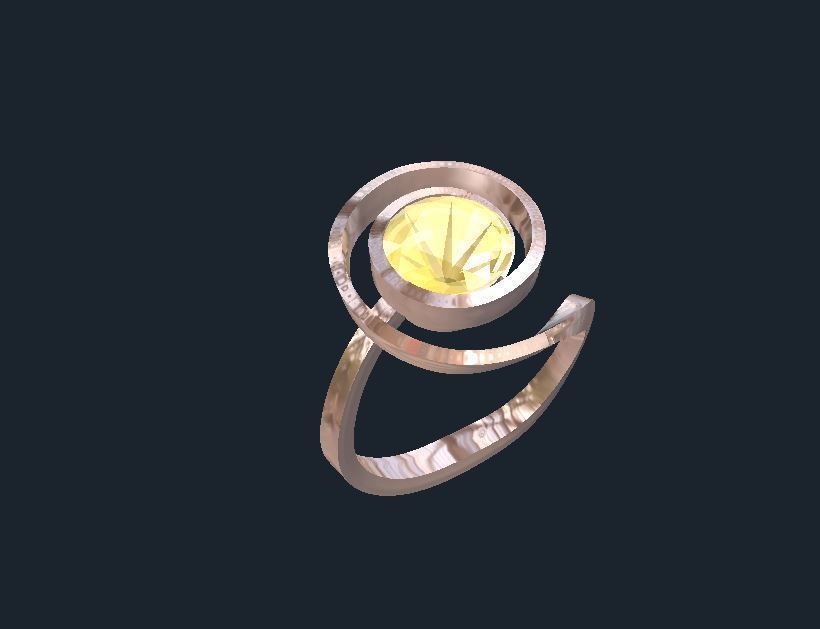 Spiralring with big Citrin 3D print model_4
