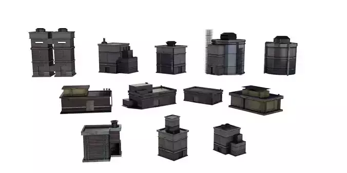 Industrial Chemical Buildings Pack Sci Fi Game Ready Scene Prop Low-poly 3D model