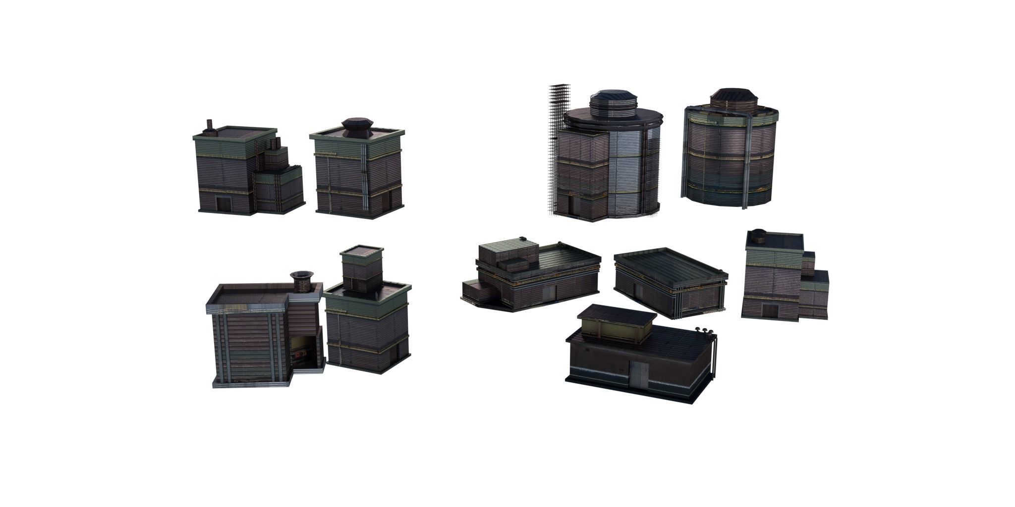 Industrial Chemical Buildings Pack Sci Fi Game Ready Scene Prop Low-poly 3D model_1