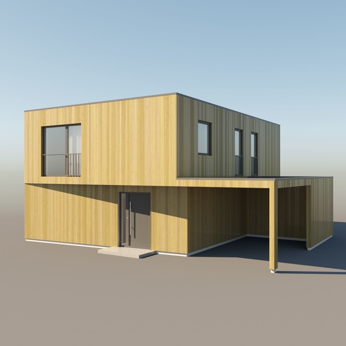 Modern Suburban house for backgrounds 3D model_2