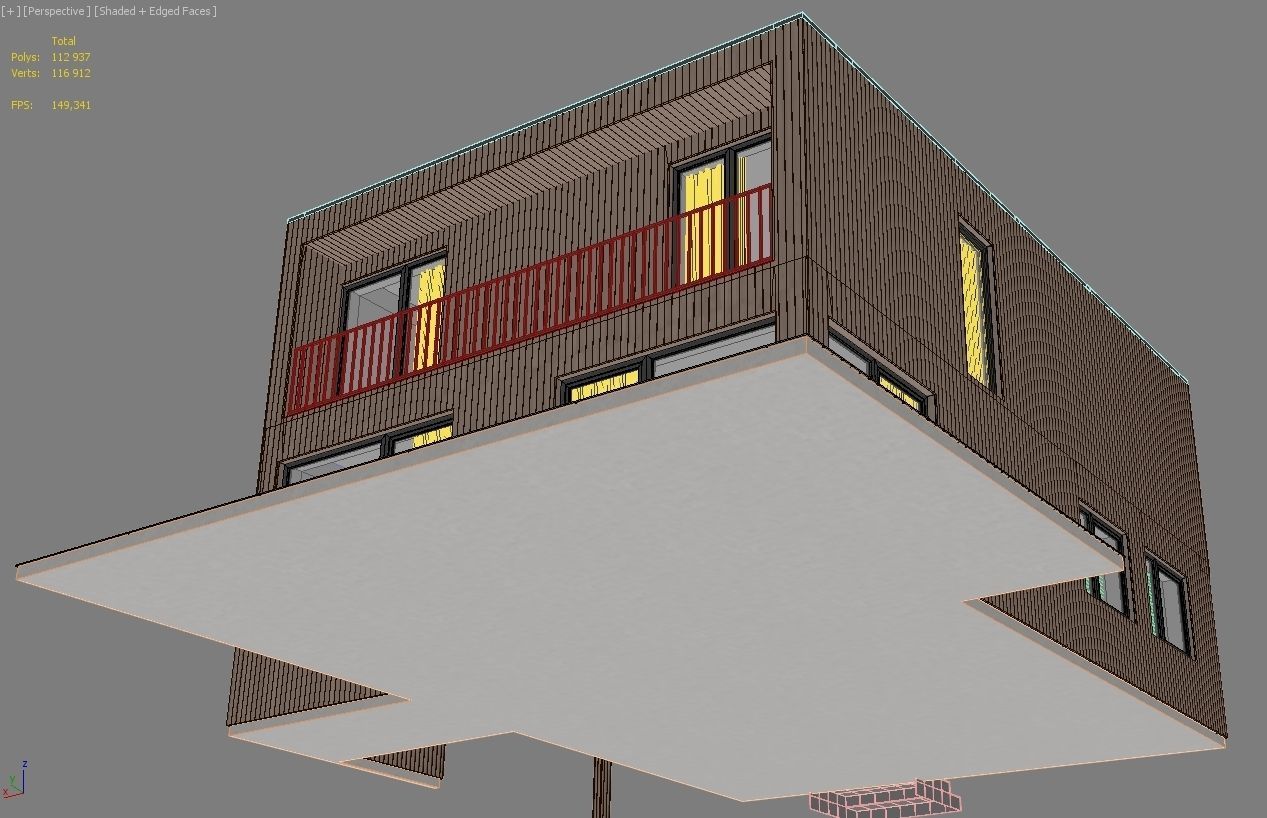 Modern Suburban house for backgrounds 3D model_8