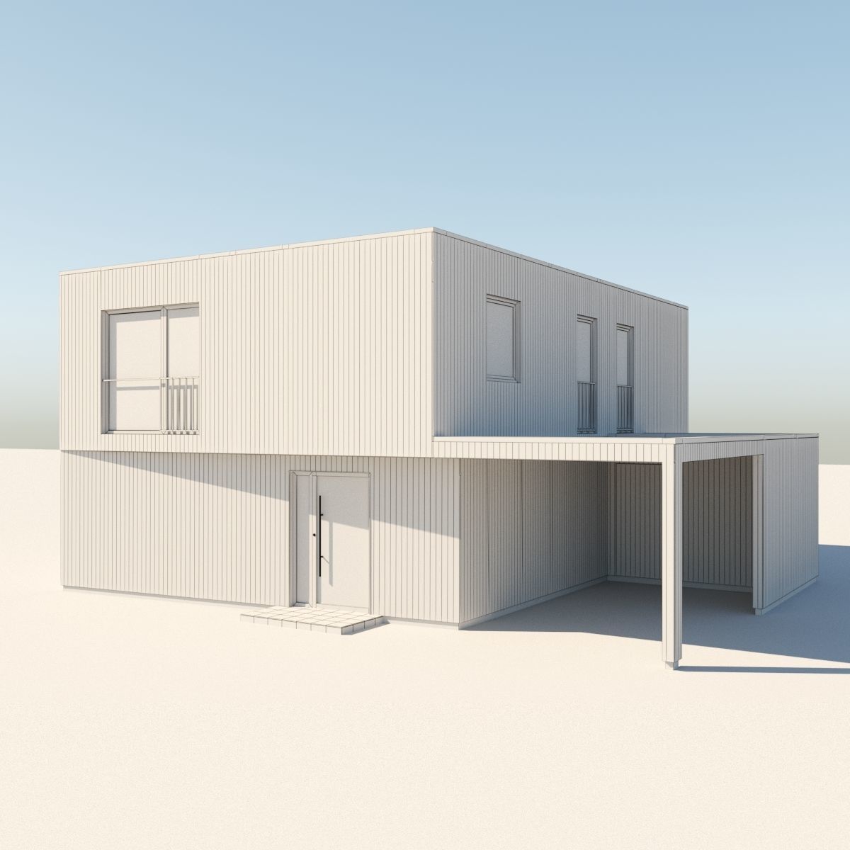 Modern Suburban house for backgrounds 3D model_3