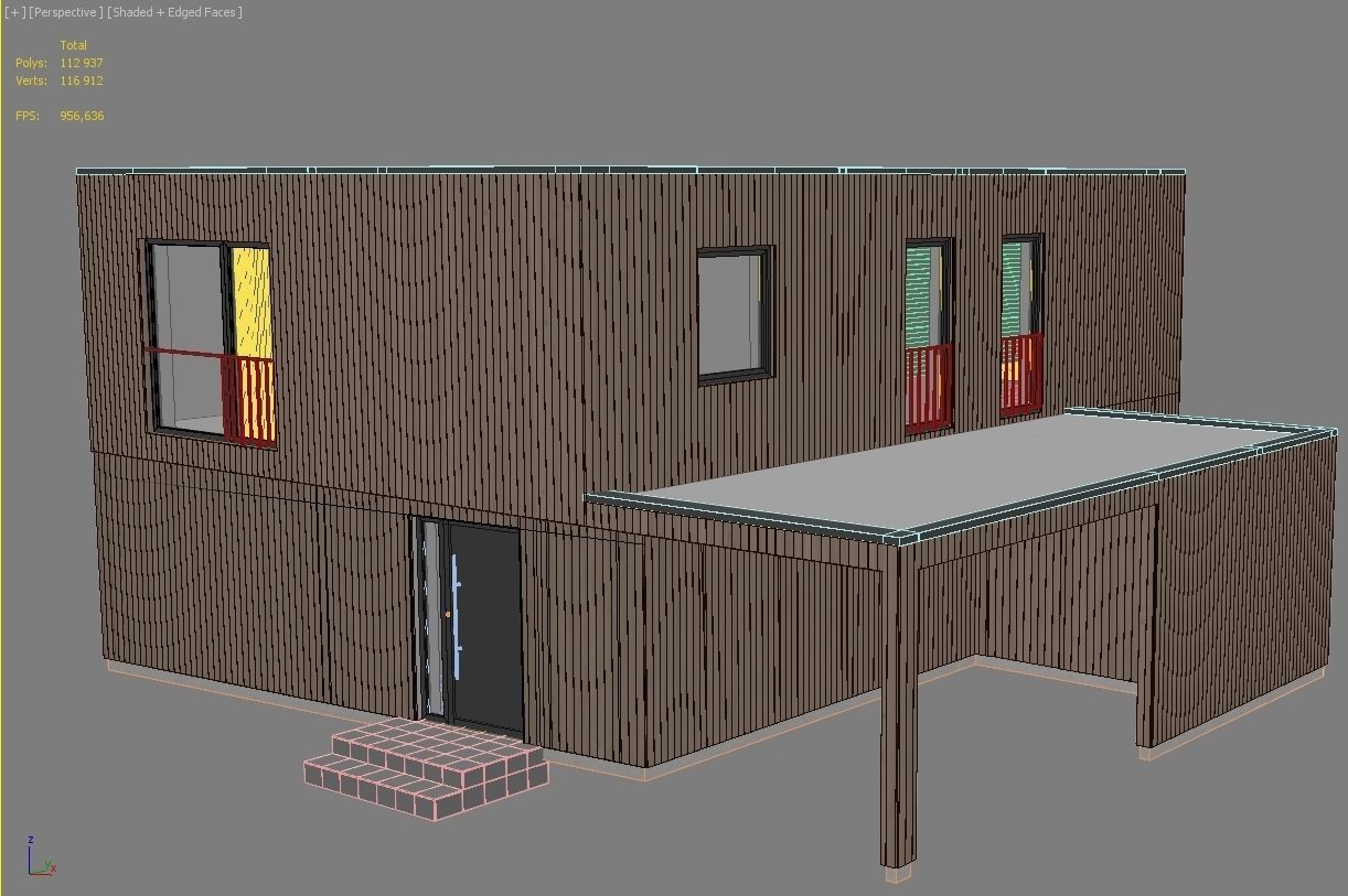 Modern Suburban house for backgrounds 3D model_4