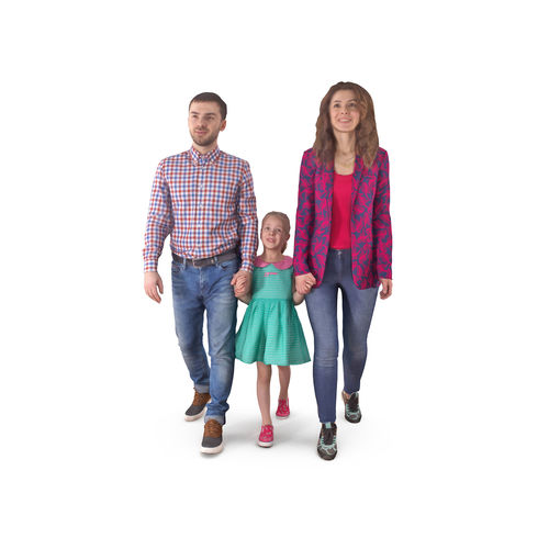 Family Walking Low-poly 3D model