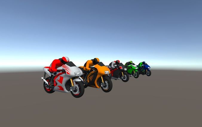 5 Low Poly Racing Bikes With Rider Low-poly 3D model