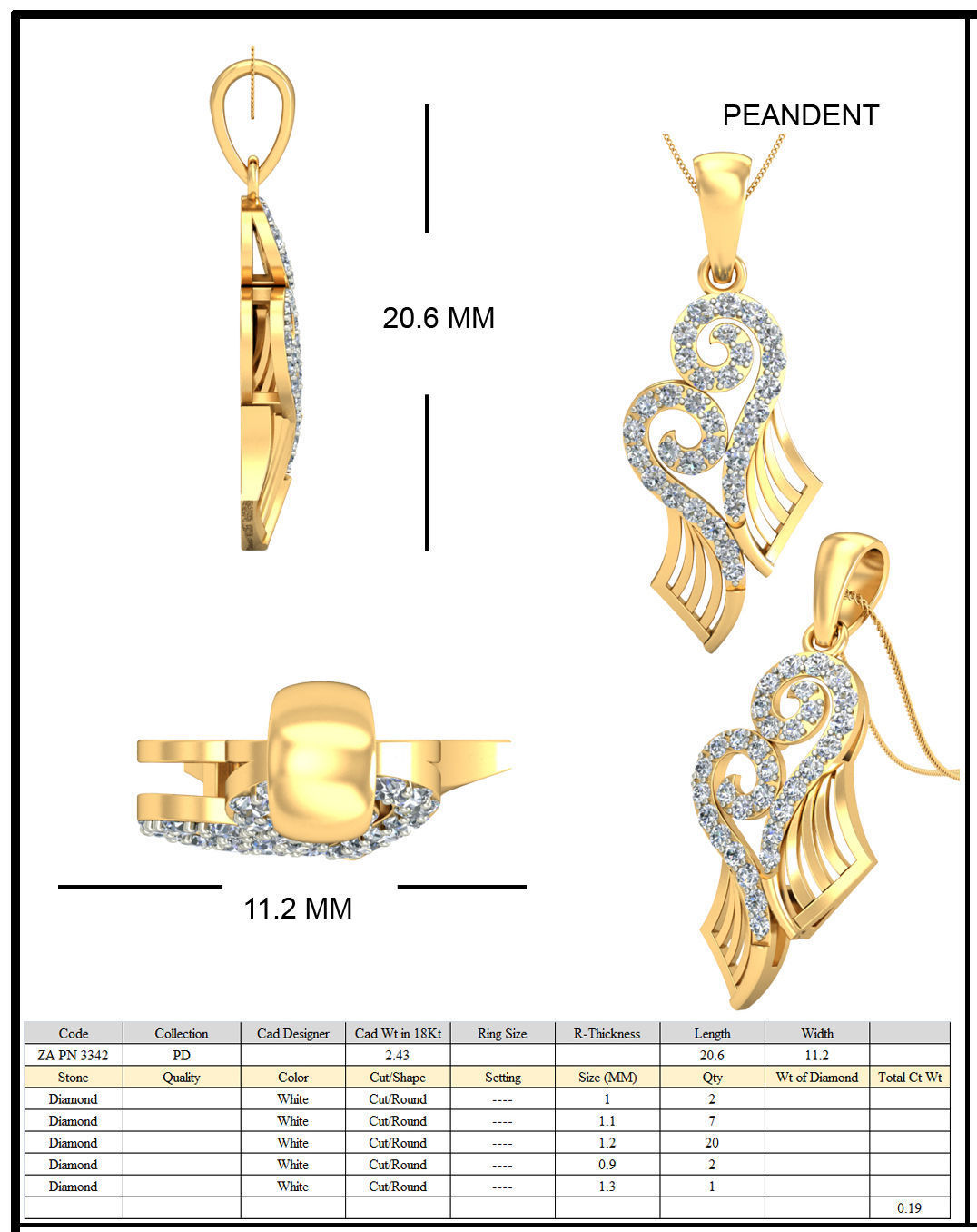 Golden Ear Studs With Diamonds 3D print model_1