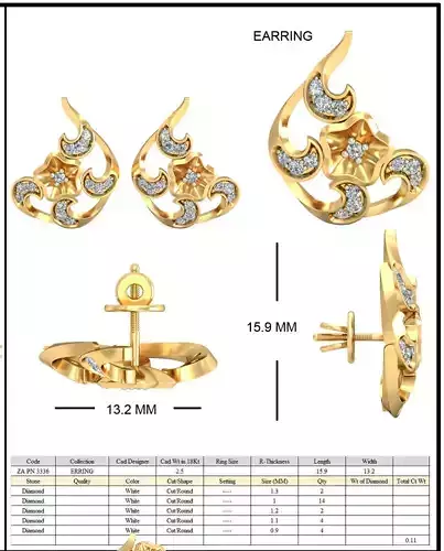 Floral Design Ear Studs With Diamond 3D print model