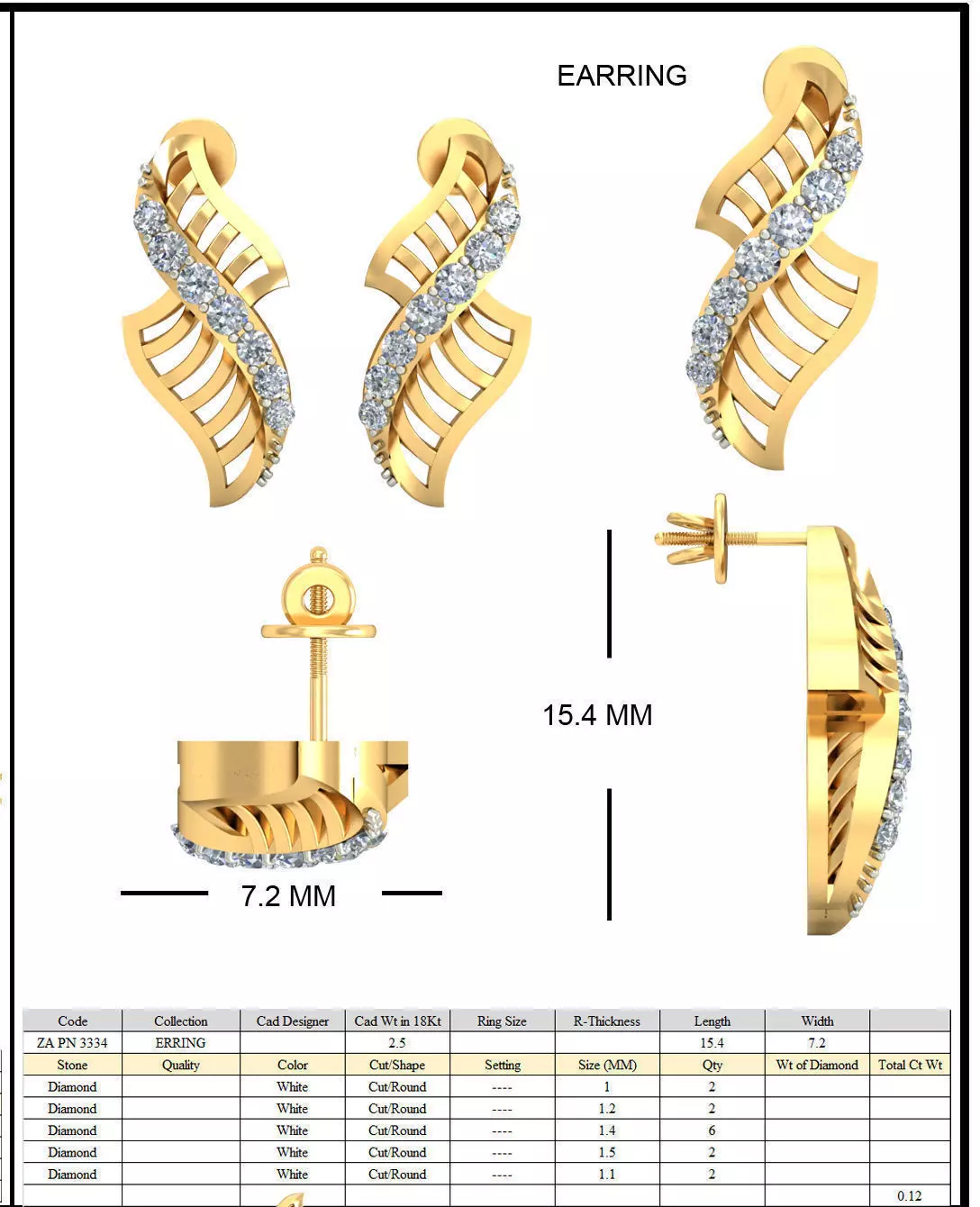 Golden Ear Studs With Diamonds 1 3D print model_0