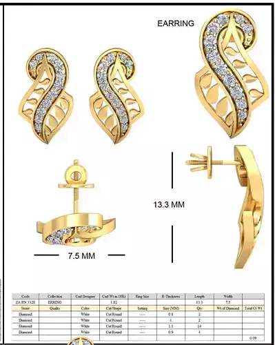 Golden Ear Studs With Diamonds 2 3D print model