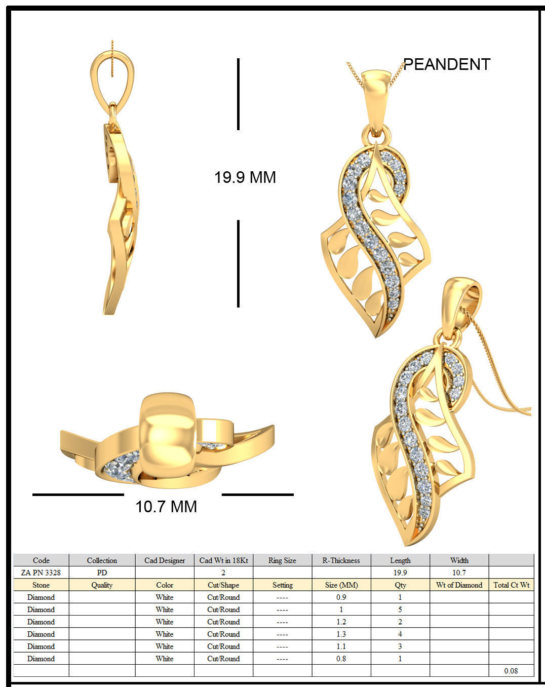 Golden Ear Studs With Diamonds 2 3D print model_1