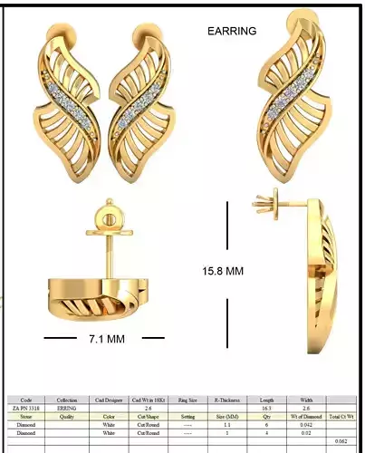Golden Ear Studs With Diamonds 3 3D print model