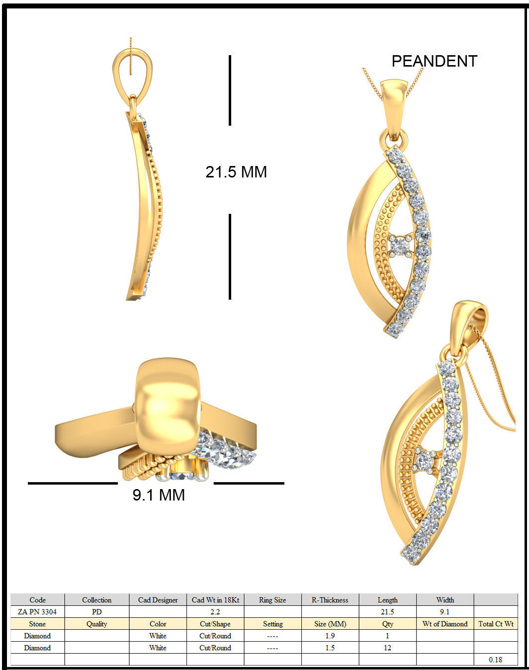 Golden Ear Studs With Diamonds 4 3D print model_1