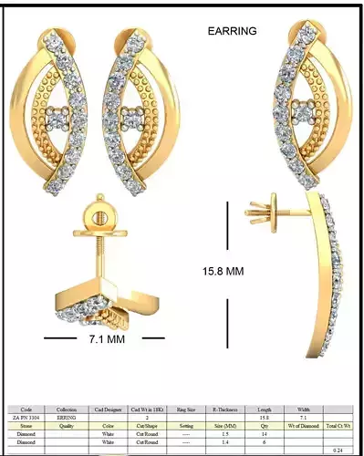 Golden Ear Studs With Diamonds 4 3D print model